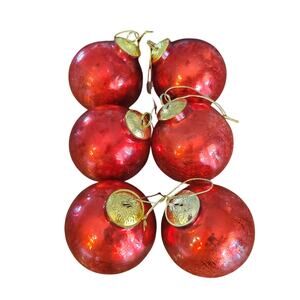 Vintage Kugel Mercury Style Red Crackle Glass Christmas Ornament 4” Ball Set X 6